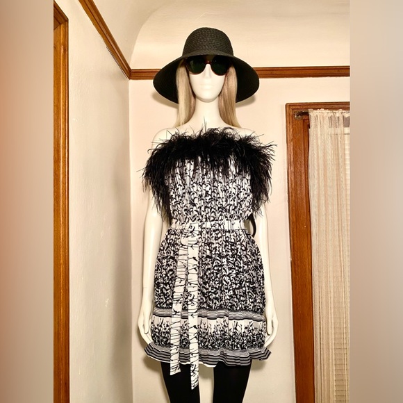Black and White Dress w/ Feather Detail - Sm - Picture 6 of 12